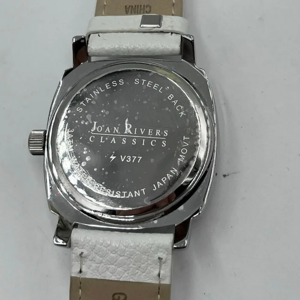 Joan Rivers Collection Vintage White Leather Watch V377 Black Face‎ New Battery